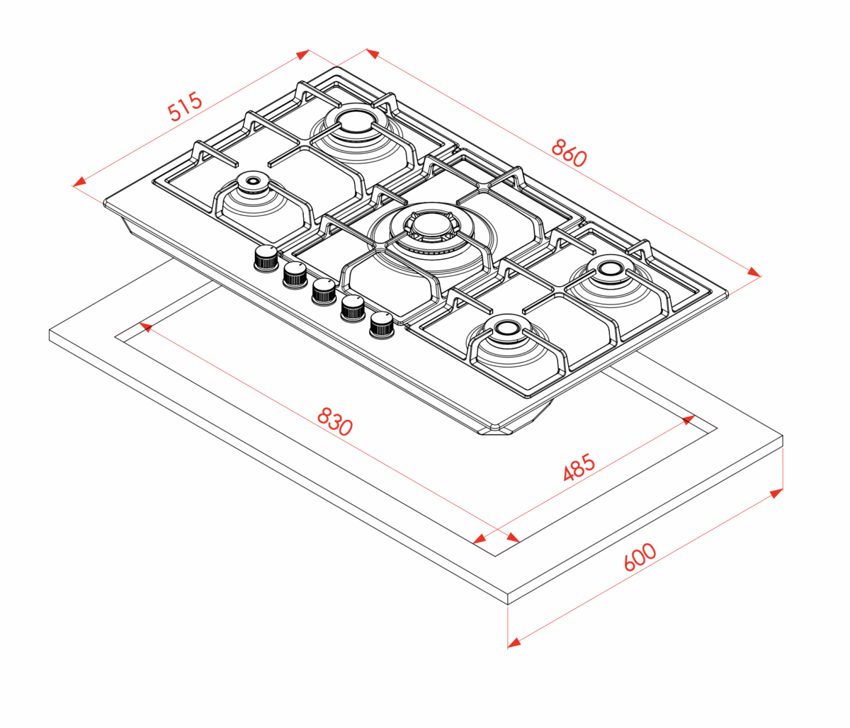 Elleti Inox 5 Göz Gazlı Ocak 90cm. (1 Wok dahil) - Görsel 2