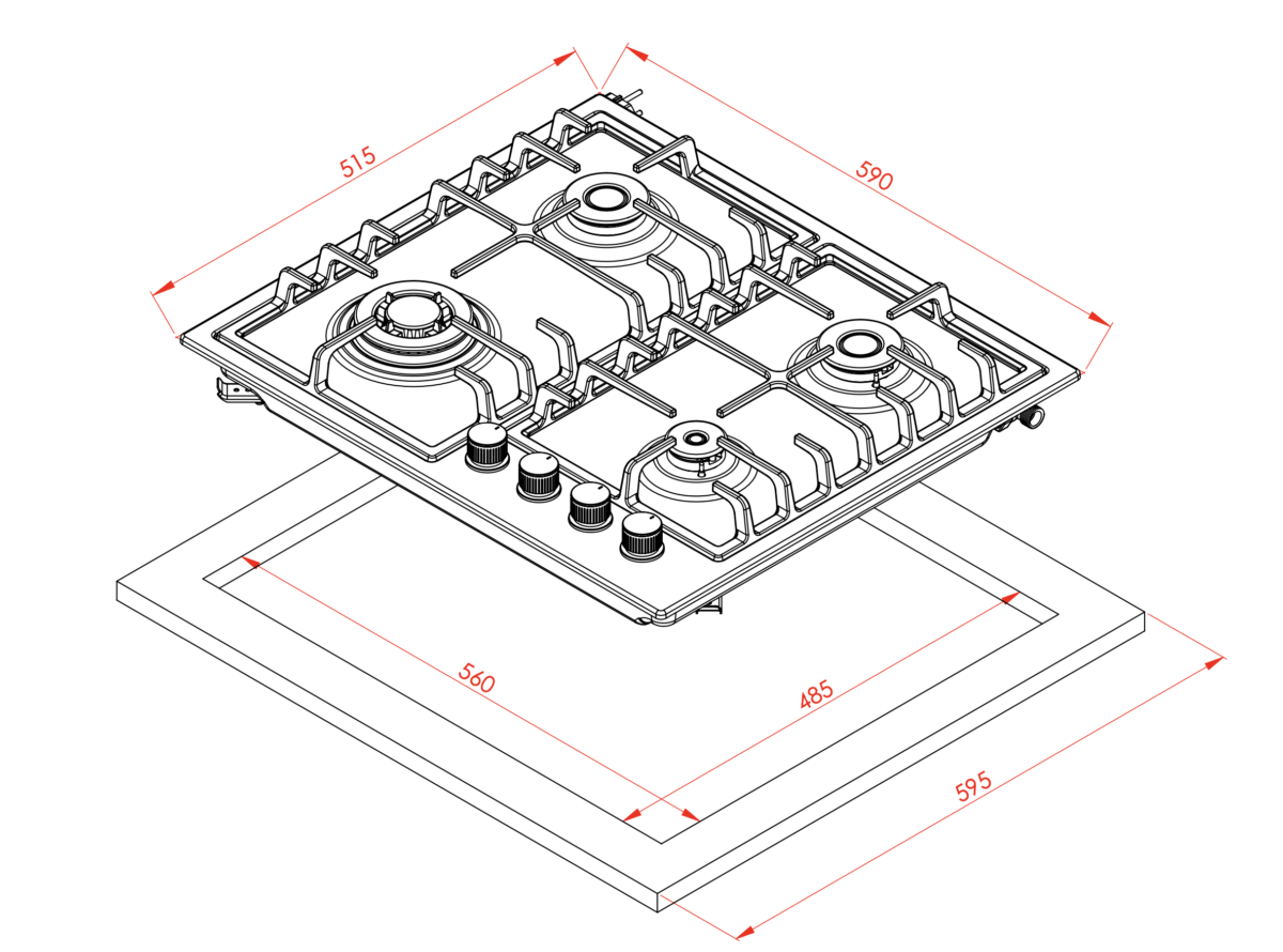 Elleti Siyah Cam Ocak 4 Gazlı (1 WOK Dahil) - Görsel 2
