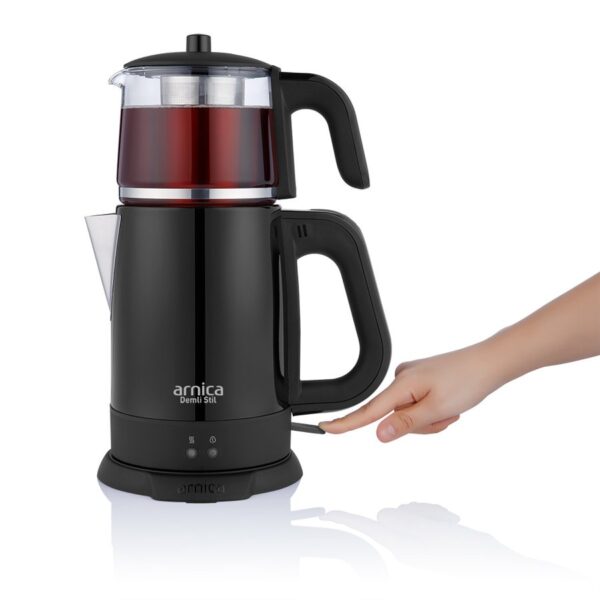 Arnica Demli Stil Cam Çay Makinesi Siyah