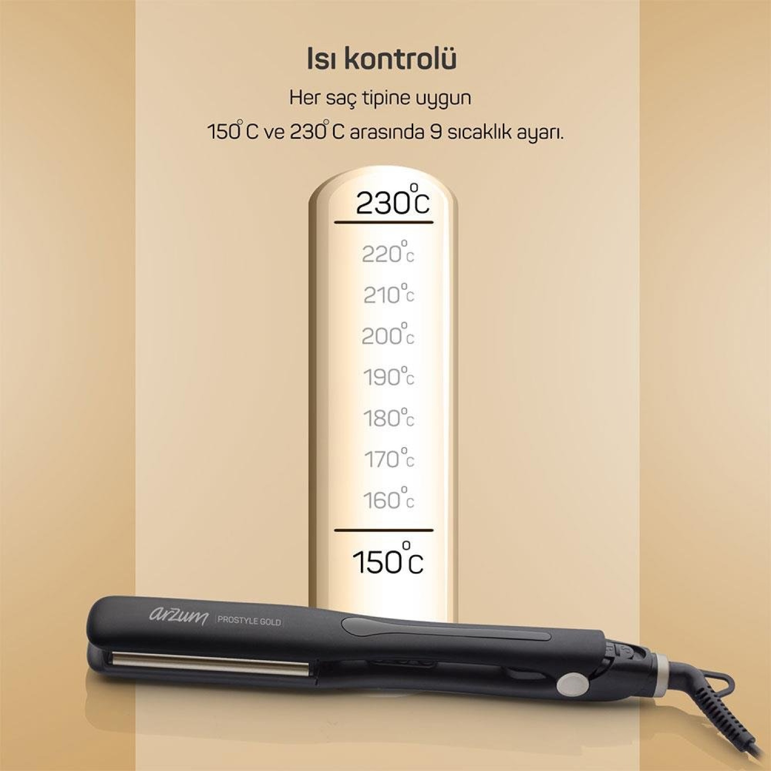 ARZUM PROSTYLE GOLD İNCE SERAMİK PLAKA SAÇ DÜZLEŞTİRİCİ
