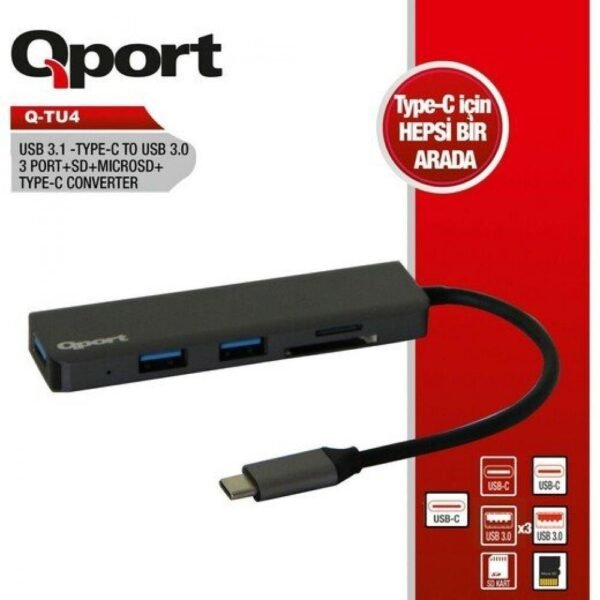 Qport Q-TU4 Type-C To Usb 3x3.0port+Type-C (F) Çev
