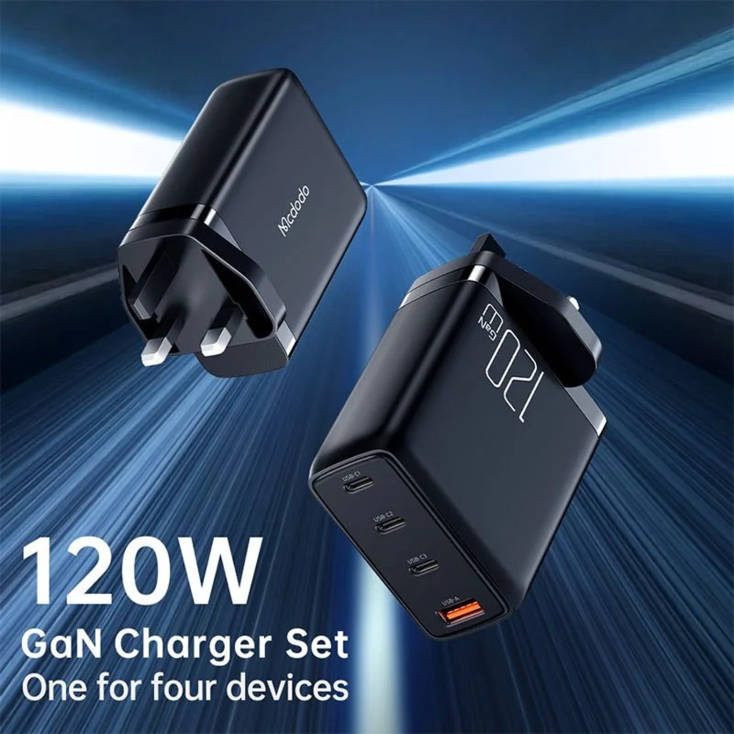 GaN 120W High Power 4 Ports CH-0761 Type-C to Type-C Kablolu Hızlı Şarj Adaptörü - Görsel 4