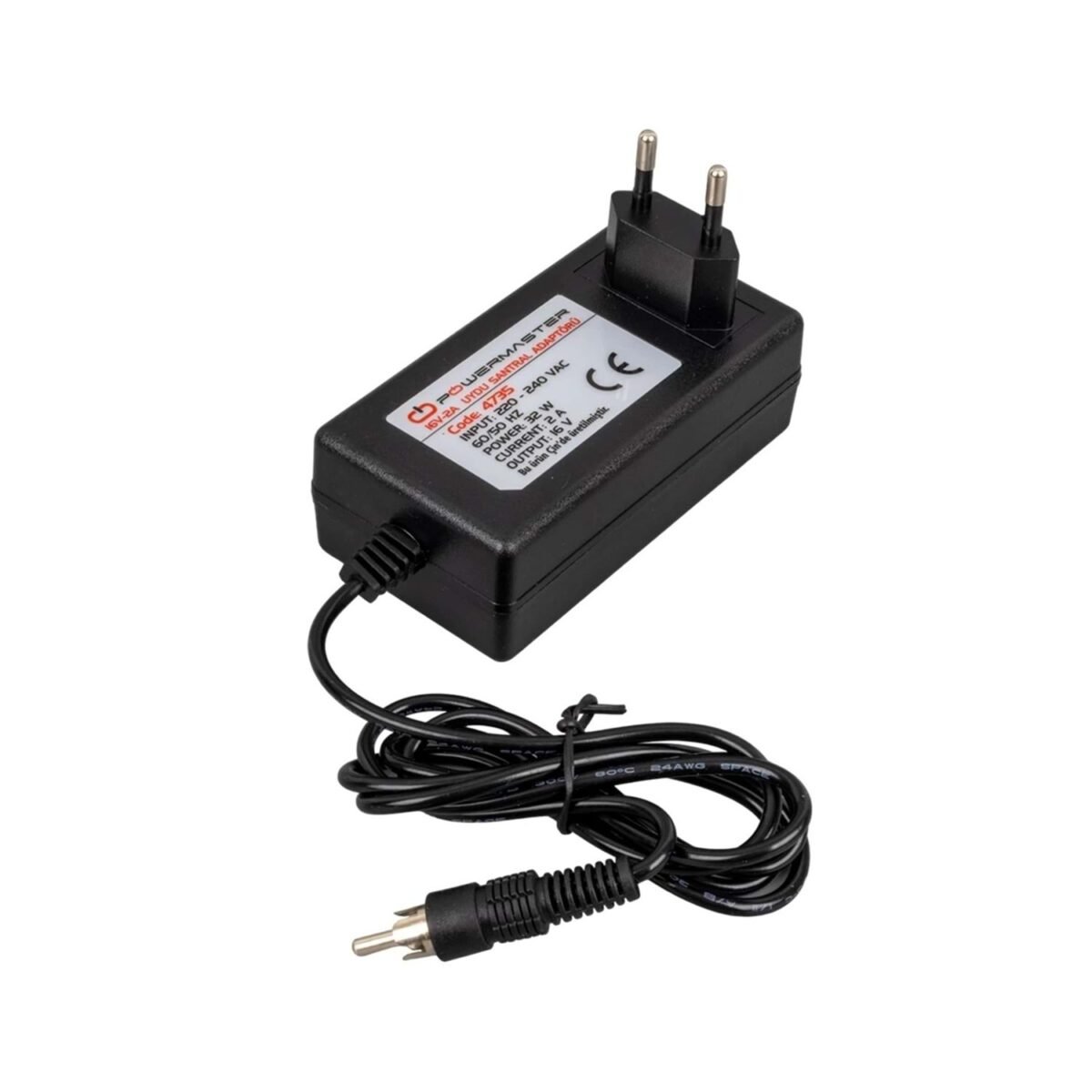 POWERMASTER 16 V 2 A TOS FİŞLİ RCA UÇLU PRİZ TİPİ SANTRAL ADAPTÖRÜ - Görsel 1