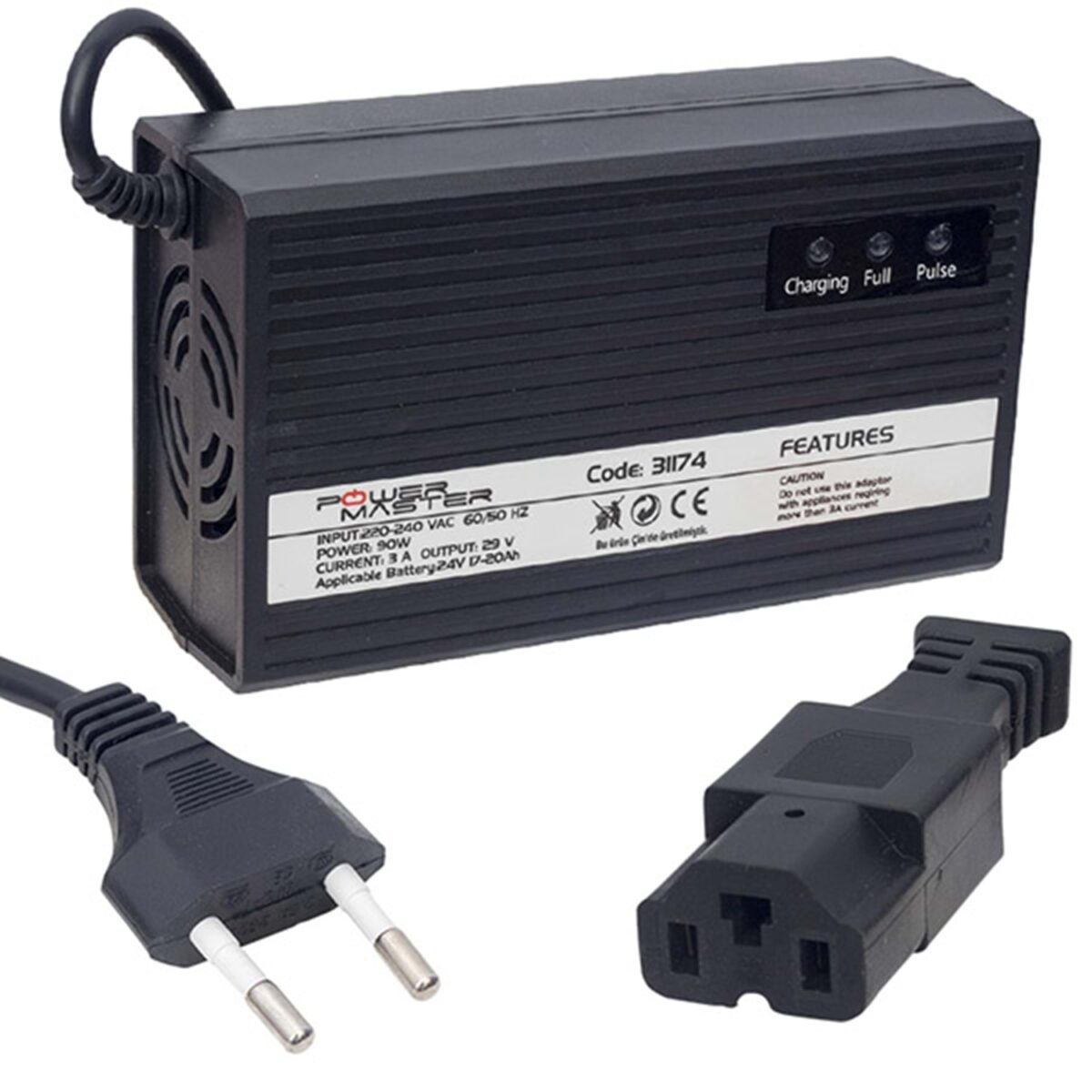 POWERMASTER PM-31174 24 VOLT - 20 AMPER ELEKTRİKLİ BİSİKLET ŞARJ CİHAZI - Görsel 1