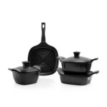 Schafer Felsen Kare Seramik Tencere Seti 7 Parça-Siyah - Görsel 2