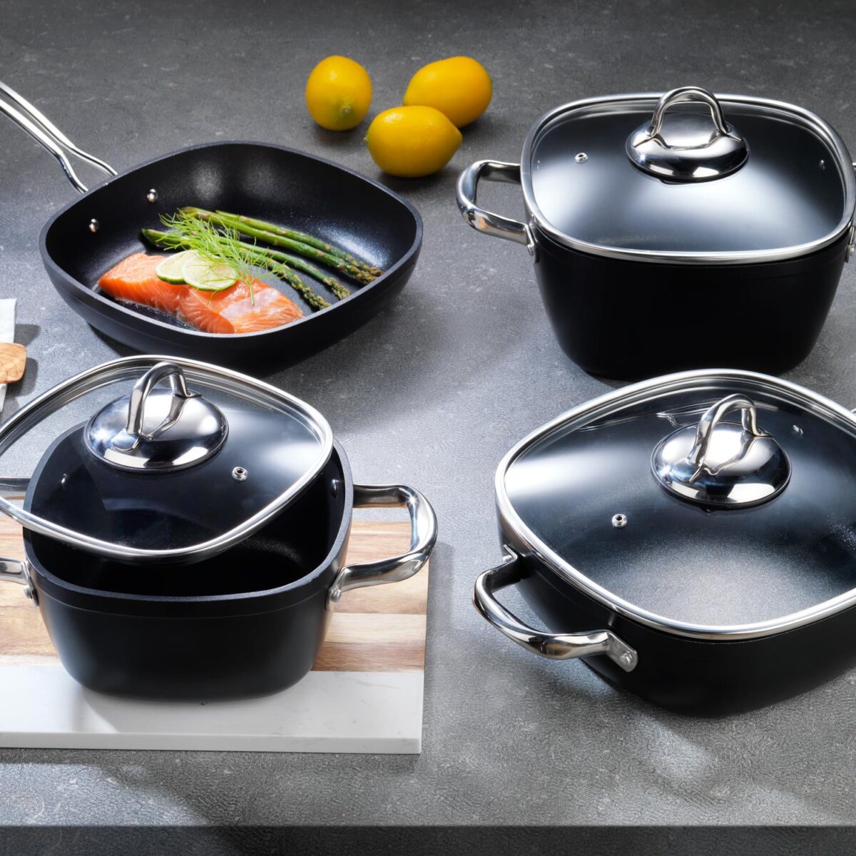 schafer-gastronomie-master-tencere-set-b58a3- Schafer Gastronomie Master Tencere Seti 7 Parça-Siyah - Görsel 1