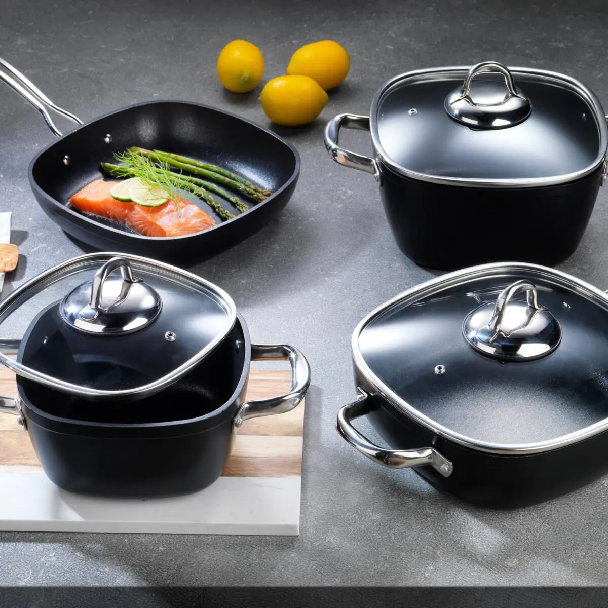 schafer-gastronomie-master-tencere-set-b58a3- Schafer Gastronomie Master Tencere Seti 7 Parça-Siyah - Görsel 1