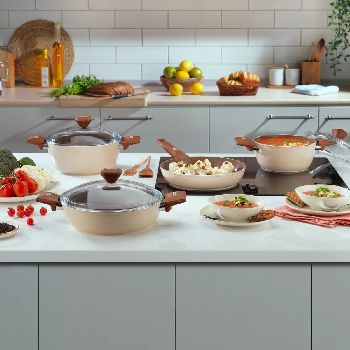 Schafer Jasmine Seramik Tencere Seti 7 Parça-Krem - Görsel 1