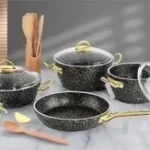 Lines 9 Parça Granit Ezme Oscar Maya Altın Kapaklı Set