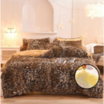 Peluş Çift Renk Nevresim Takımı Çift Kişilik - Leopar