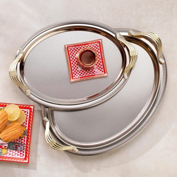 ELA 2'Lİ OVAL ÇAY TEPSİSİ PLATİN