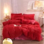Peluş Çift Renk Nevresim Takımı Çift Kişilik - Kırmızı