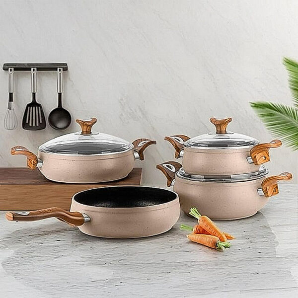 YONCA 7 PARCA GRANIT GUVEC SET AHSAP