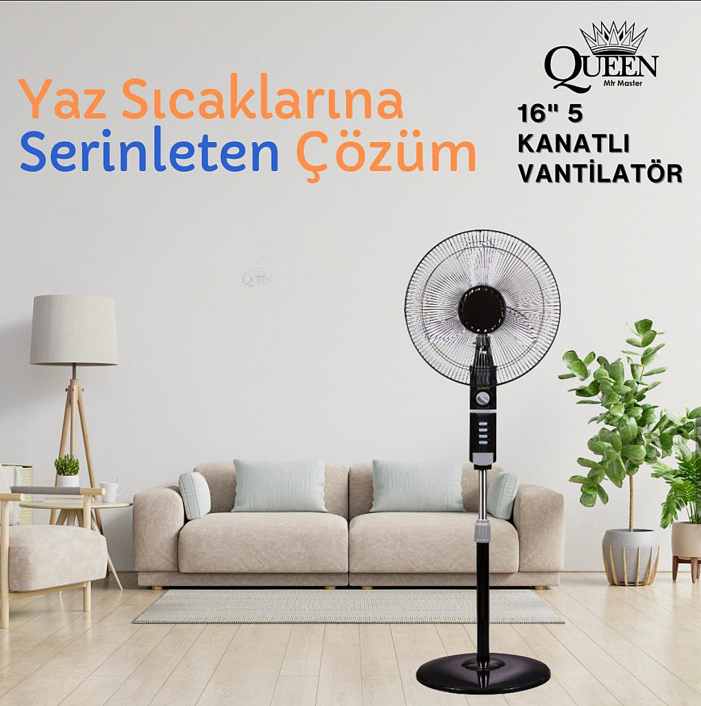 enhanced_1785743511961_49ba9 QUEEN 16" 5 Kanatlı Vantilatör - Görsel 1
