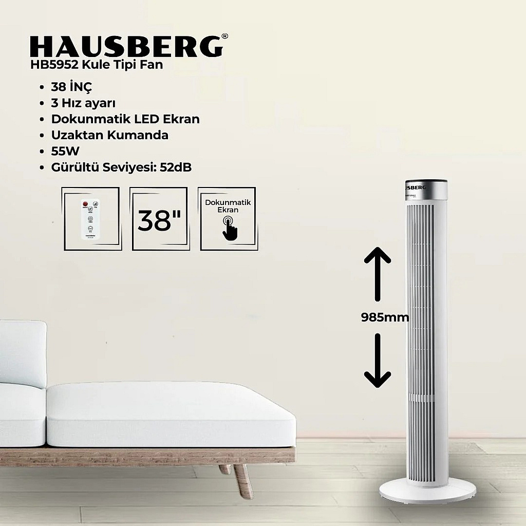enhanced_1786544910115_94dc0 Huasberg HB5952 Kule Tipi Fan - Görsel 1
