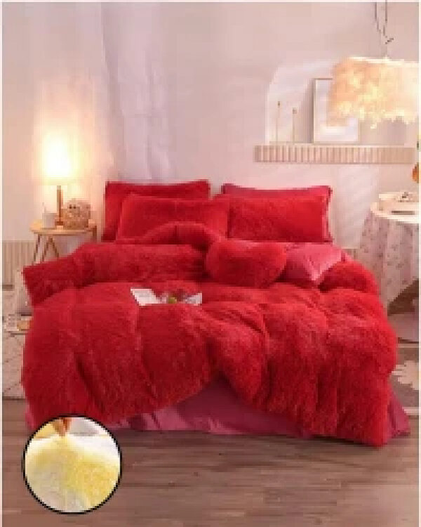 Peluş Çift Renk Nevresim Takımı Çift Kişilik - Kırmızı