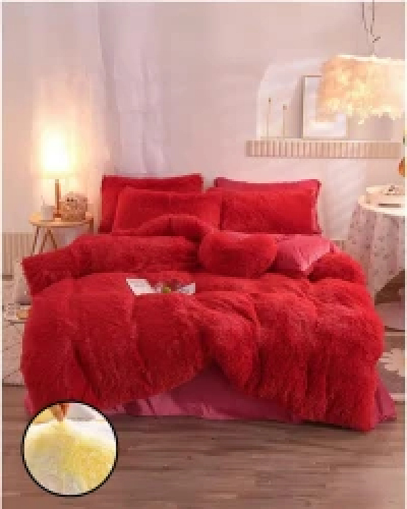 enhanced_1787210478549_c76d8 Peluş Çift Renk Nevresim Takımı Çift Kişilik - Kırmızı - Görsel 1