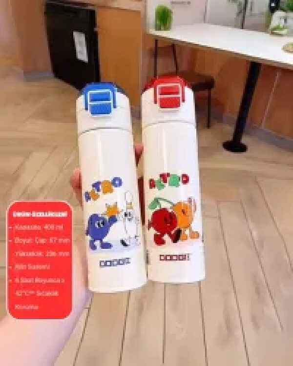 Çocuklar İçin Renkli Baskılı Termos