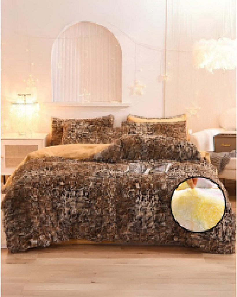 enhanced_1787233397842_990fc Peluş Çift Renk Nevresim Takımı Çift Kişilik - Leopar - Görsel 1
