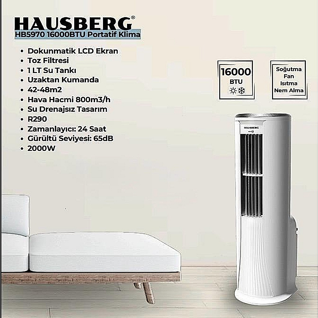 enhanced_1787644657588_16aff Hausberg HB5970 16000BTU Portatif Klima - Görsel 1