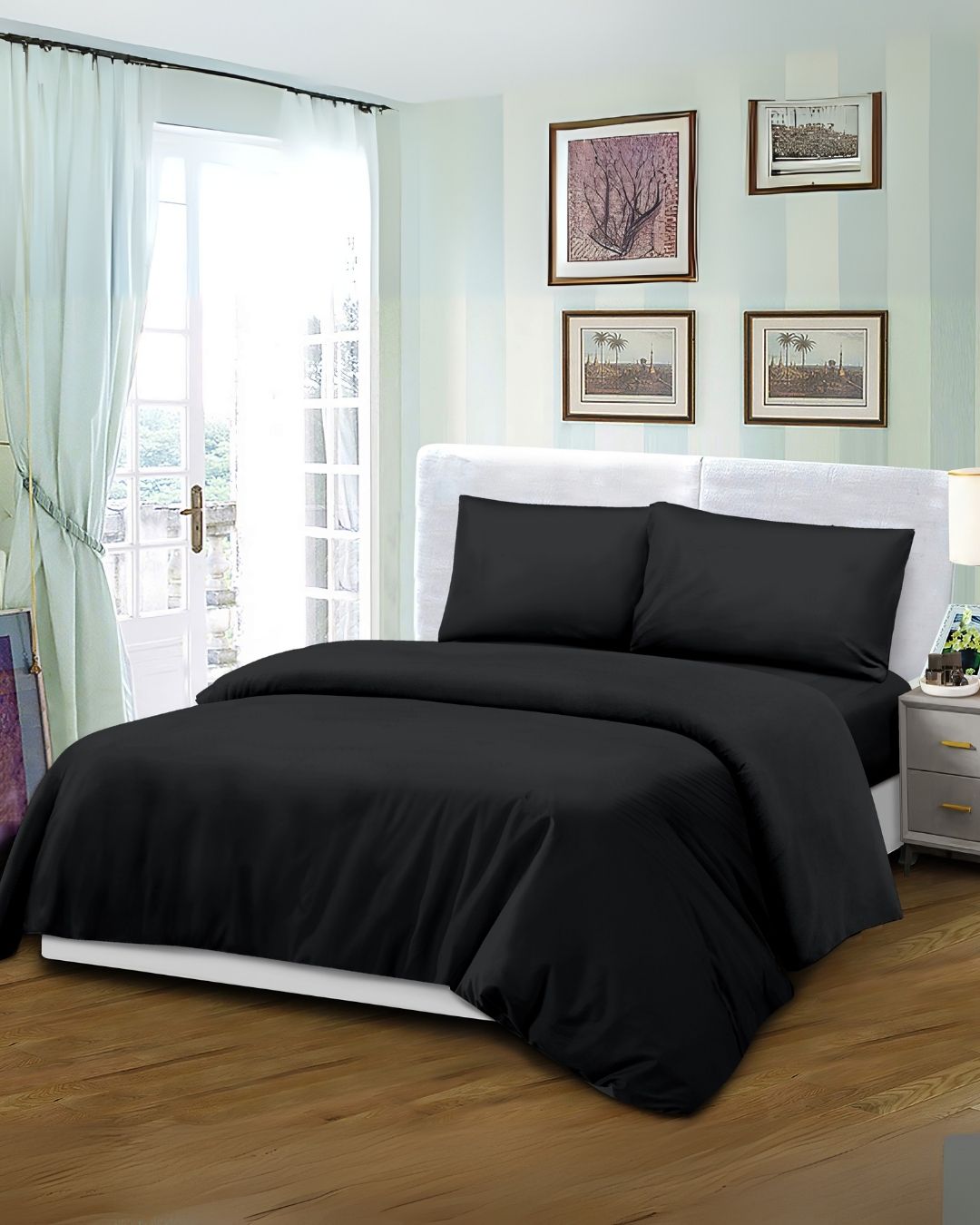 siyah Mikro Saten Nevresim Takımı Battal Boy 185x200 Düz Renk - Görsel 1