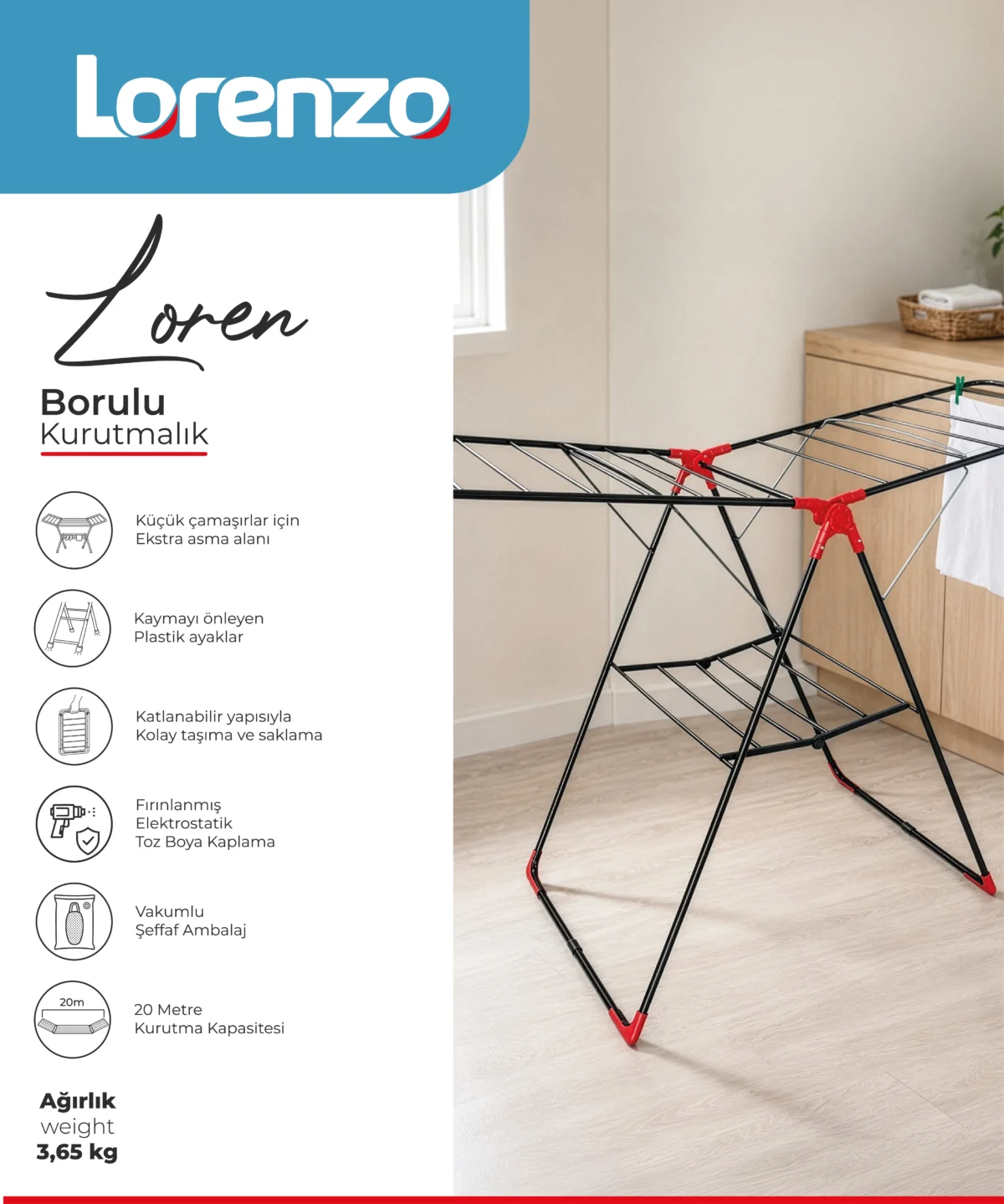 Lorenzo GKY1071 Loren Borulu Bonuklu Kurutmalık - Görsel 2