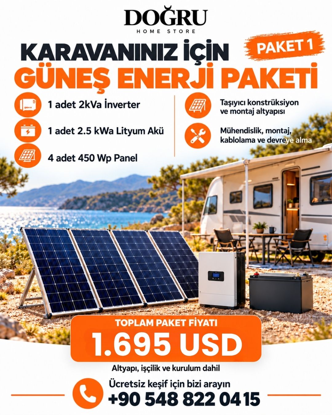 paket-1 Karavan İçin Güneş Enerji Paketi - Görsel 1