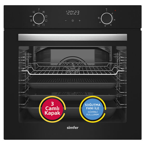Simfer 8215 0+9 Fonksiyon Airfry Siyah Cam Ankastre Fırın Dijital