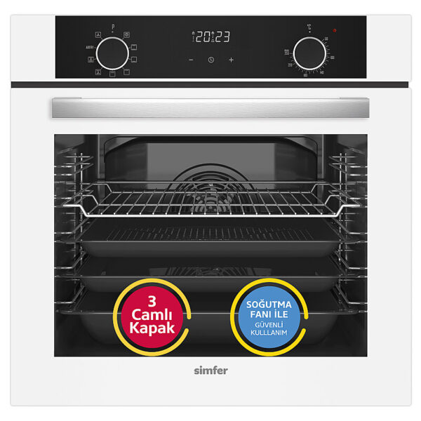 Simfer 8216 0+9 Fonksiyon Airfry Beyaz Cam Ankastre Fırın Dijital