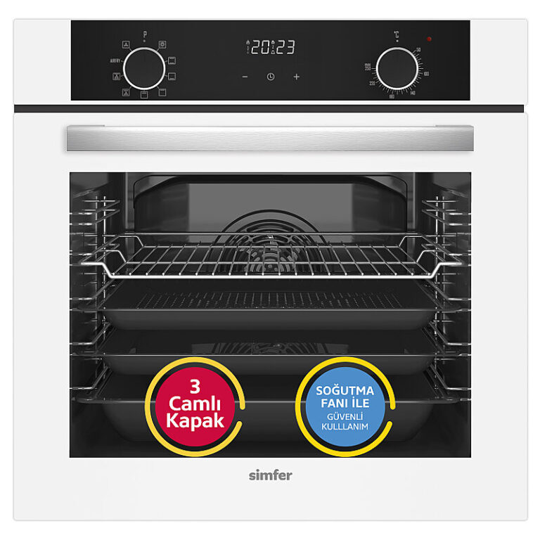 Simfer 8216 0+9 Fonksiyon Airfry Beyaz Cam Ankastre Fırın Dijital
